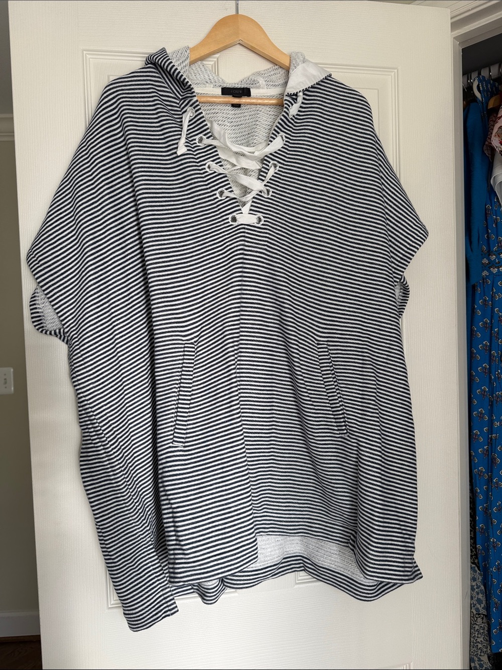J. Crew Navy & White Striped Lace-Up Hooded Sweatshirt